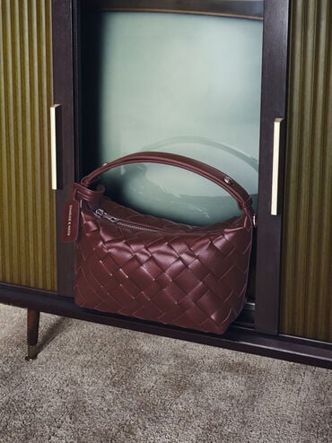 Ivette Woven Shoulder Bag, Wineberry Red, hi-res