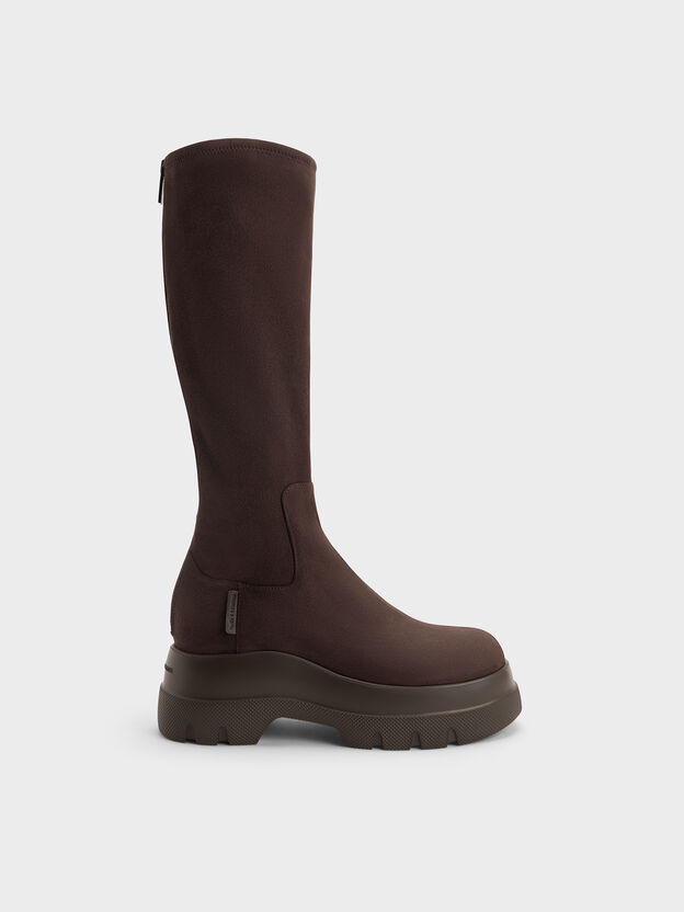 Leoi Faux Suede Chunky Knee-High Boots, Dark Brown Textured, hi-res