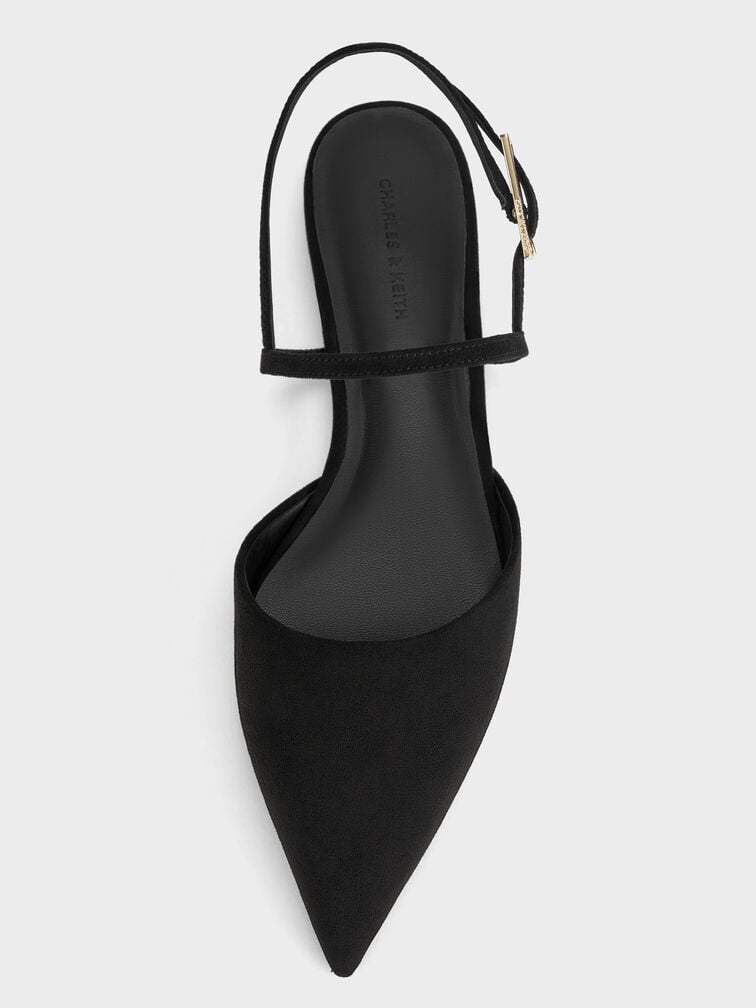 Luciana Faux Suede Pointed Slingback Flats, Black Textured, hi-res