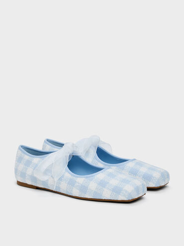 Camila Gingham Mary Jane Flats, Light Blue, hi-res