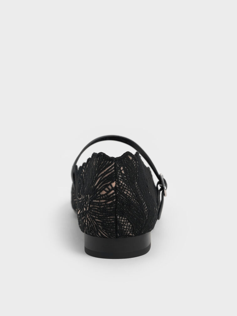 Meja Floral Mary Jane Flats, Black Textured, hi-res