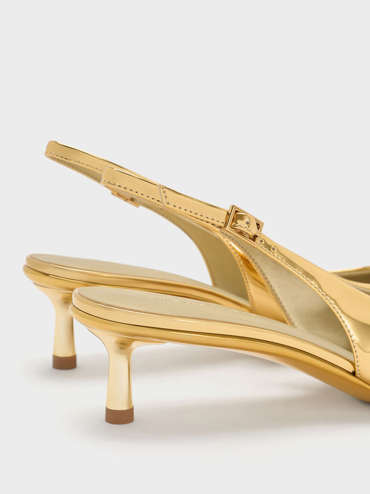 Curtis Metallic Pointed-Toe Kitten-Heel Slingback Pumps, Gold, hi-res