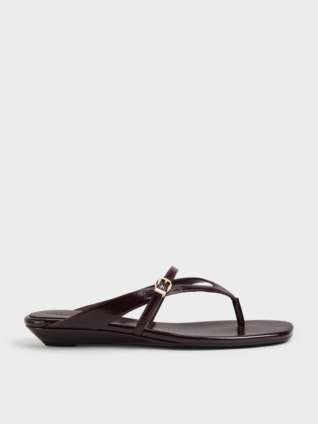 Buckled Thong Wedges, Burgundy, hi-res