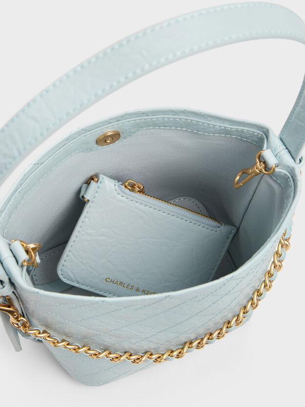 Duo Quilted Chain Bucket Bag, Sea Salt Blue, hi-res