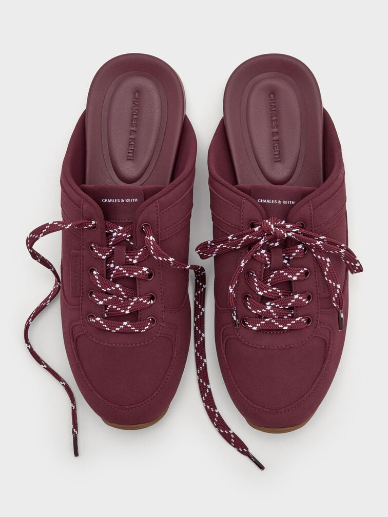 Patterned-Lace Slip-On Sneakers, Burgundy, hi-res