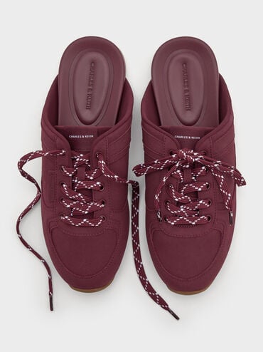 Patterned-Lace Slip-On Sneakers, Burgundy, hi-res