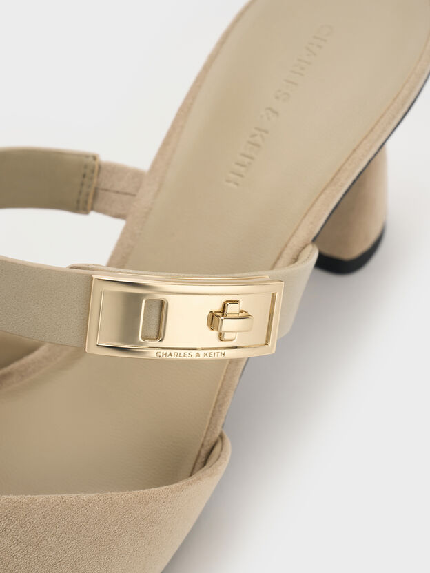 Lando Faux Suede Heeled Mules, Beige, hi-res