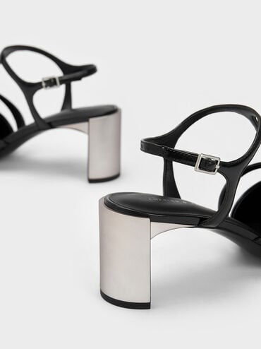 Curved Heel T-Strap Pumps, Black Box, hi-res