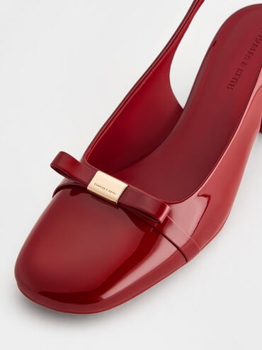 Dorian Patent Bow Block-Heel Slingback Pumps, Red, hi-res