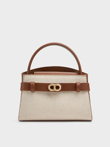 Aubrielle Canvas Belted Top Handle Bag, Taupe Canvas, hi-res