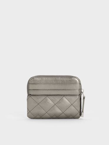 Duo Metallic Quilted Card Holder, Pewter, hi-res