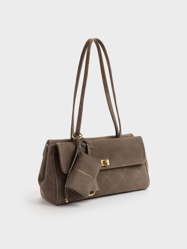 Apfra Quilted Elongated Shoulder Bag, Stone Grey, hi-res