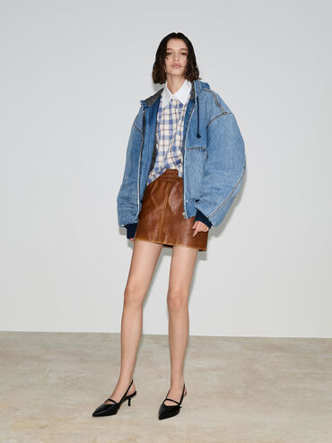 Helena Pearl-Buckle Slingback Kitten Heels, Black Box, hi-res