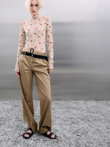 Recycled Polyester Gem-Buckle Double-Strap Sandals, Black Textured, hi-res