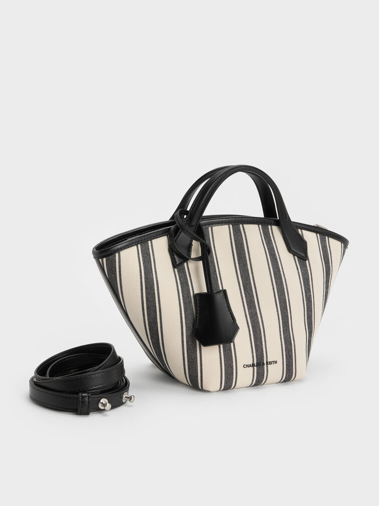 Mini Ivanna Canvas Striped Tote Bag, Noir, hi-res