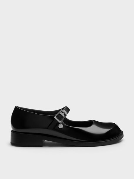 Circle-Charm Buckled Mary Janes, Black Box, hi-res