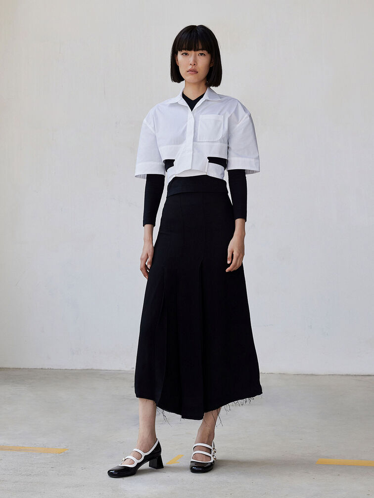 Pearl-Buckle Two-Tone Mary Jane Pumps, Black Box, hi-res