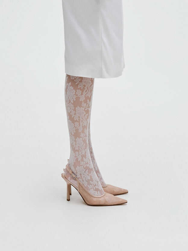 Lace & Satin Slingback Pumps, Nude, hi-res