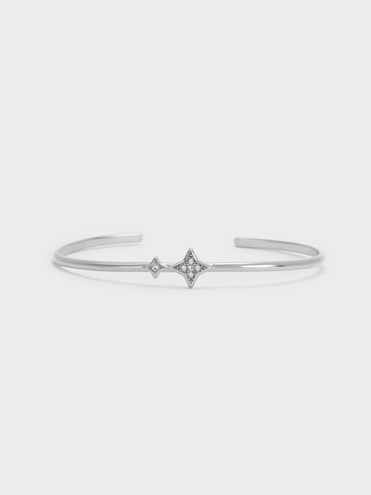 Everest Crystal Star Bangle, Silver, hi-res