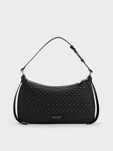 Calla Woven Shoulder Bag, Black, hi-res