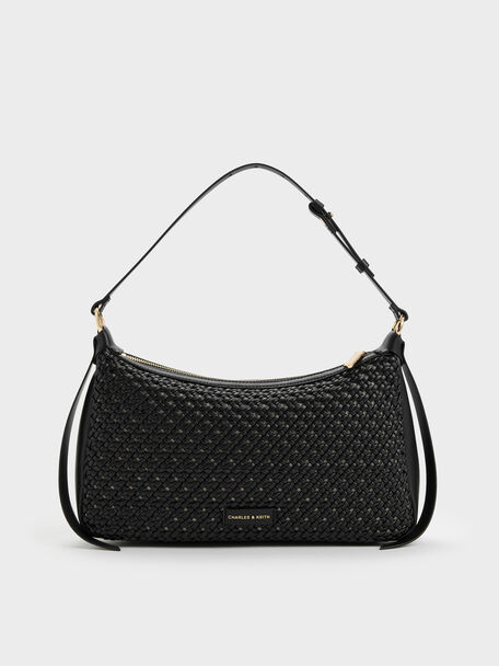 Calla Woven Shoulder Bag, Black, hi-res