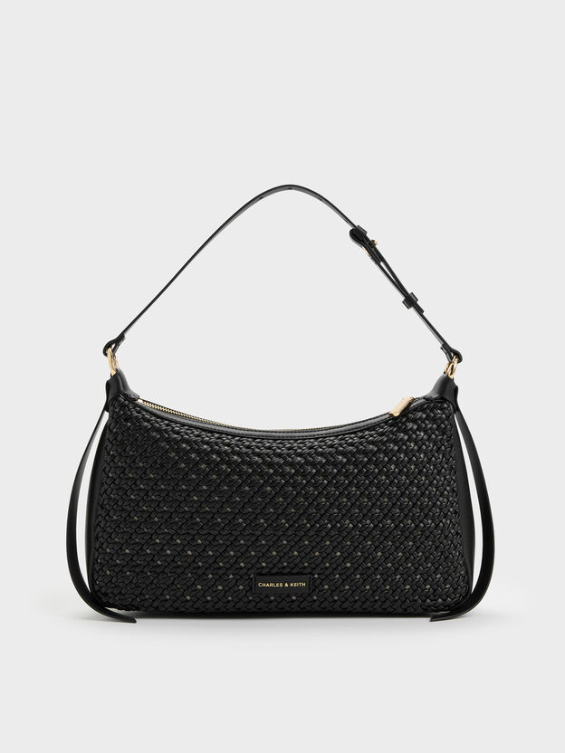 Calla Woven Shoulder Bag, Black, hi-res