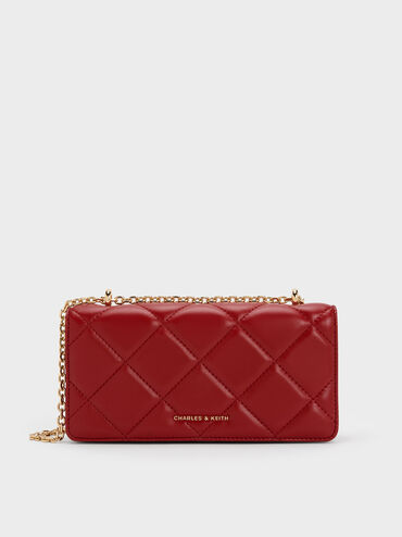 Paffuto Quilted Wallet On Chain, Tomato Red, hi-res