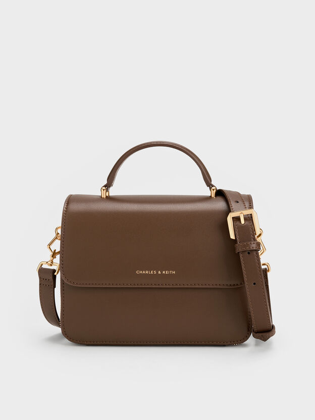 Octavia Front Flap Top Handle Bag, Dark Brown, hi-res
