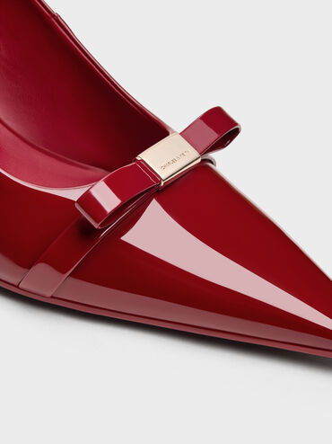 Dorian Patent Bow Pointed-Toe Stiletto-Heel Pumps, Red, hi-res
