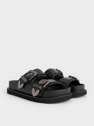 Kirke Buckled Double-Strap Sandals, Black, hi-res