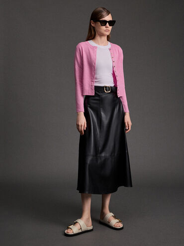 Gabine Gold-Buckle Leather Slides, Chalk, hi-res