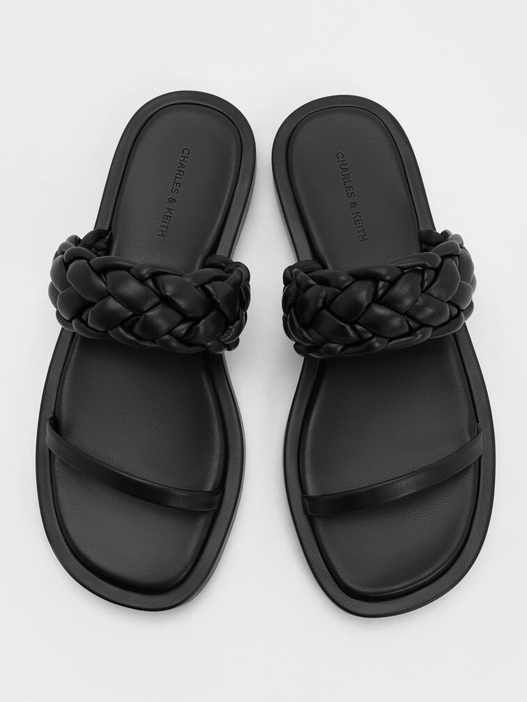 Braided-Strap Flatform Sandals, Black, hi-res