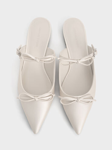 Double-Bow Pointed-Toe Mules, White, hi-res