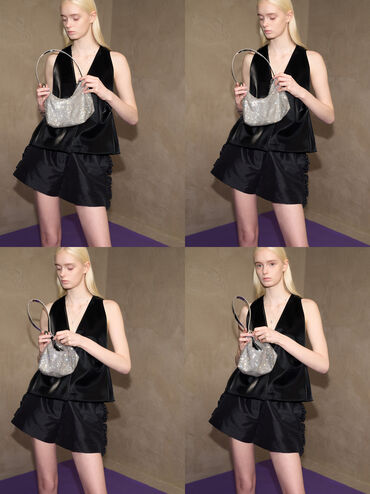 Crystal-Embellished Two-Way Bag, Silver, hi-res