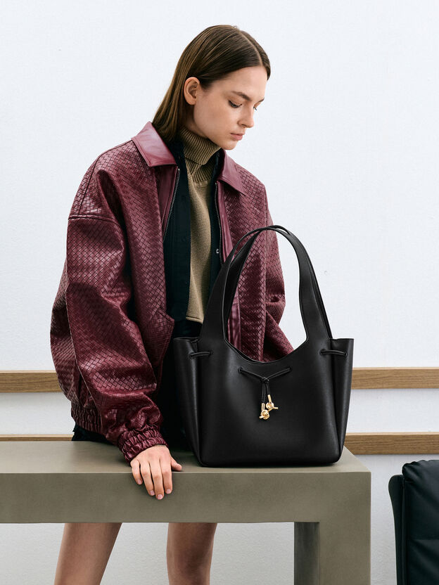 Mila Metallic-Knot Tote Bag, Black, hi-res