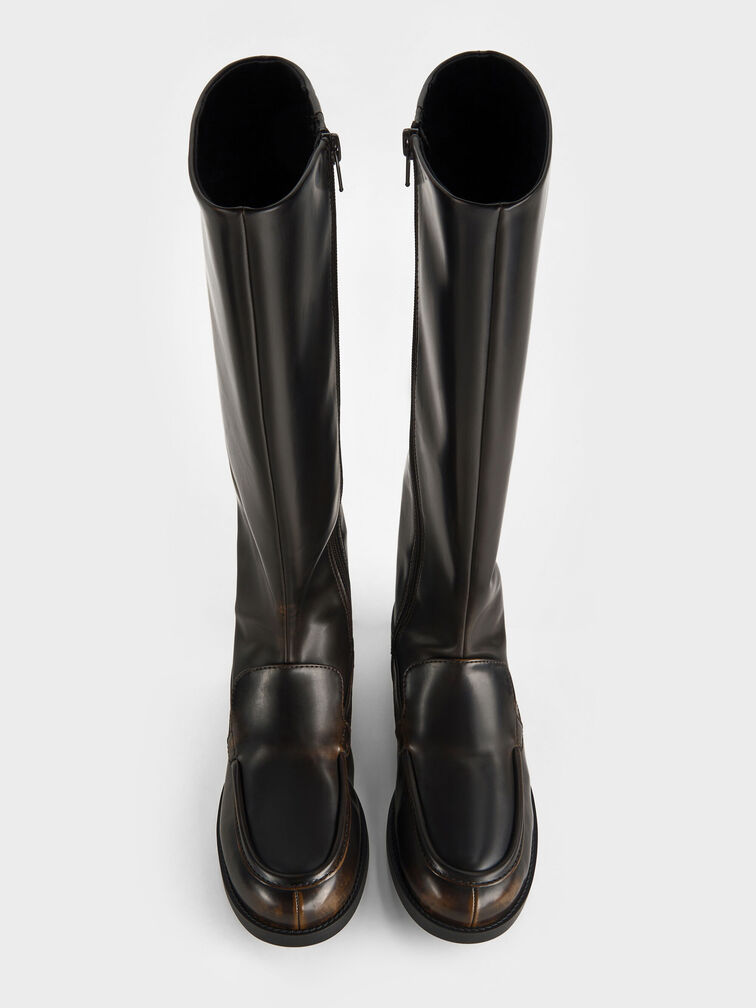 Jagger Knee-High Loafer-Boots, Dark Brown, hi-res