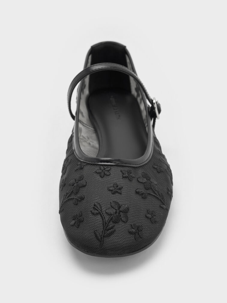 Gertrude Mesh Embroidered Floral Mary Janes, Black2, hi-res
