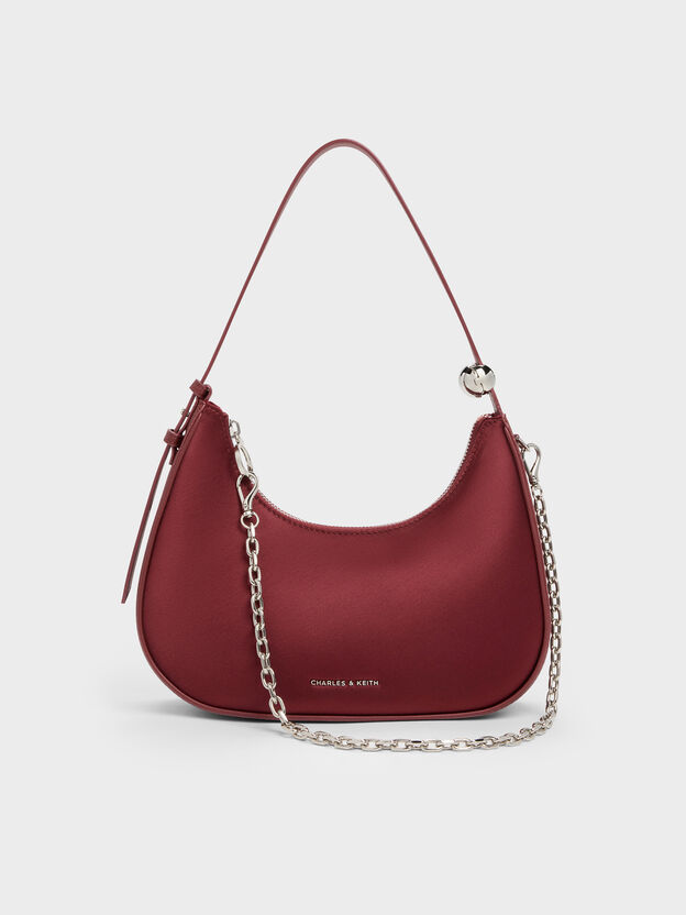 Jesmyn Satin Chain Two-Way Bag, Burgundy, hi-res