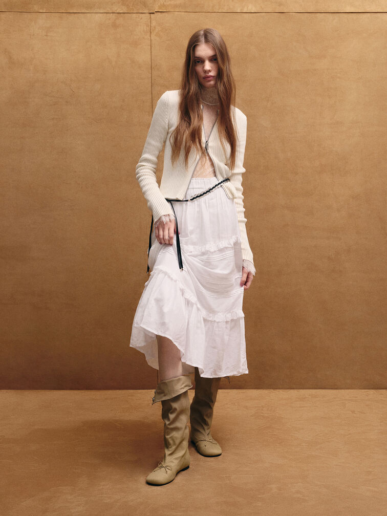 Gael Twill Studded Slouchy Knee-High Boots, Beige, hi-res