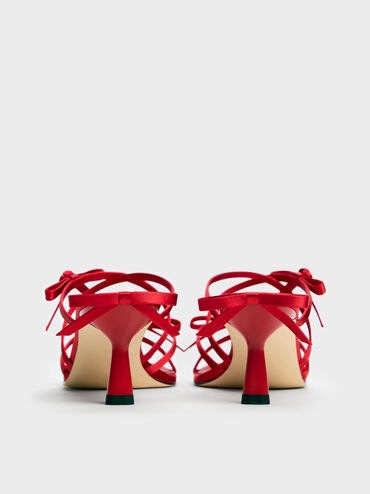Kelis Rose-Bow Strappy Heeled Mules, Red, hi-res