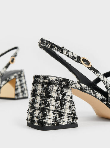 Aeryn Tweed Pearl-Embellished Slingback Pumps, Black Textured, hi-res