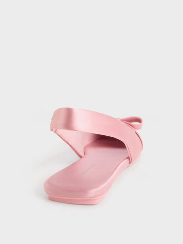Satin Bow Slingback Ballet Flats, Pink, hi-res