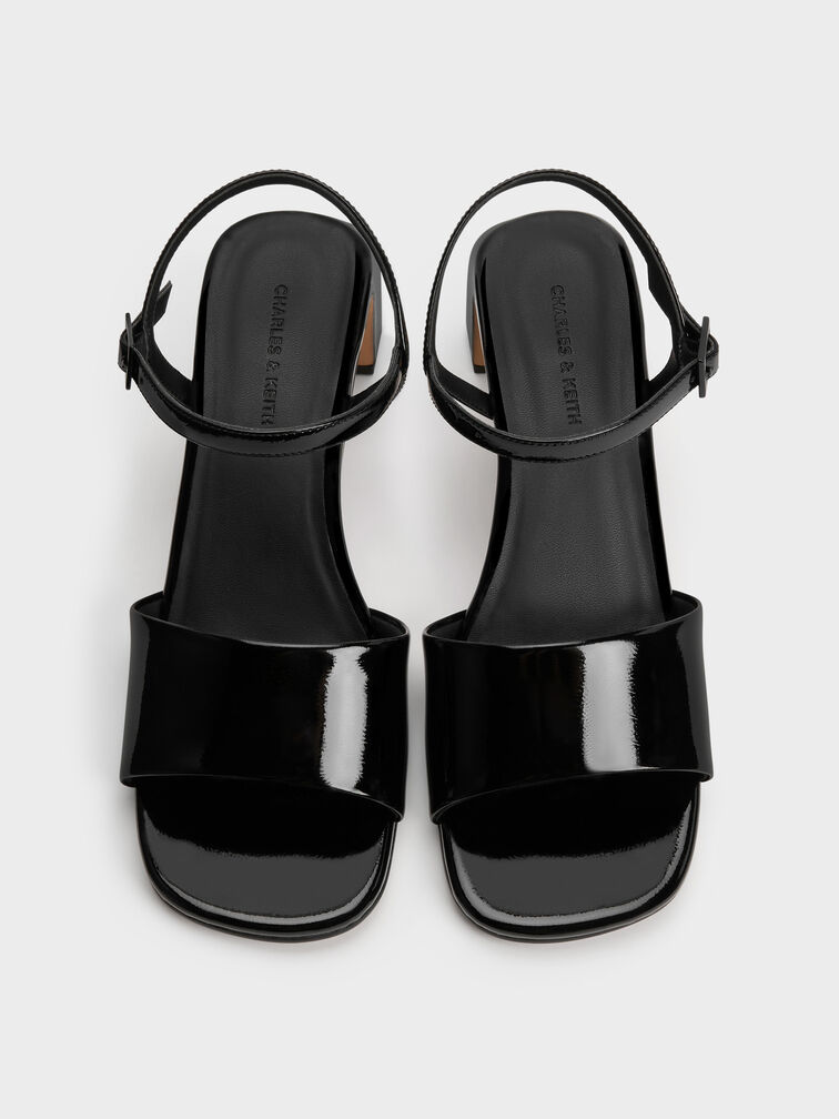 Patent Ankle-Strap Heeled Sandals, Black Patent, hi-res