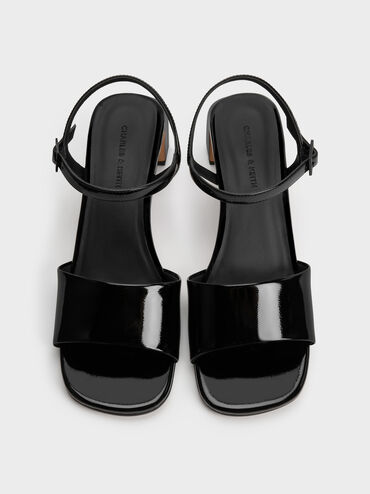 Patent Ankle-Strap Heeled Sandals, Black Patent, hi-res