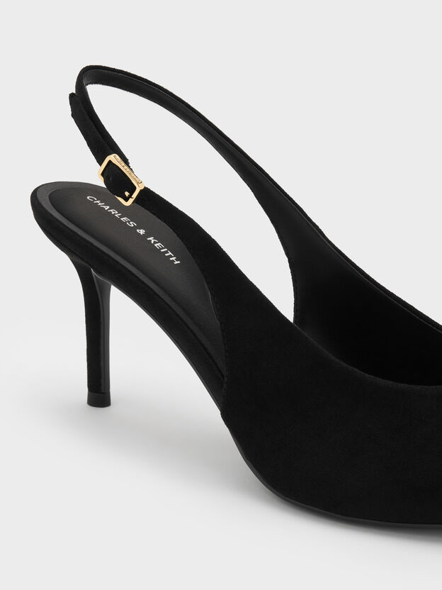 Emelia Faux Suede Slingback Pumps, Black Textured, hi-res