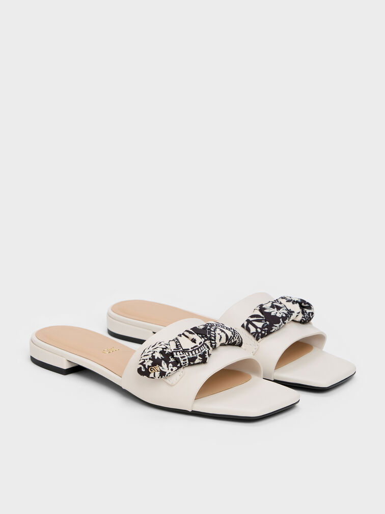Tayari Leather Printed-Strap Slide Sandals, Chalk, hi-res