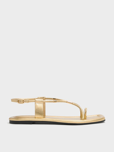 Metallic-Accent Toe-Ring Sandals, Gold, hi-res