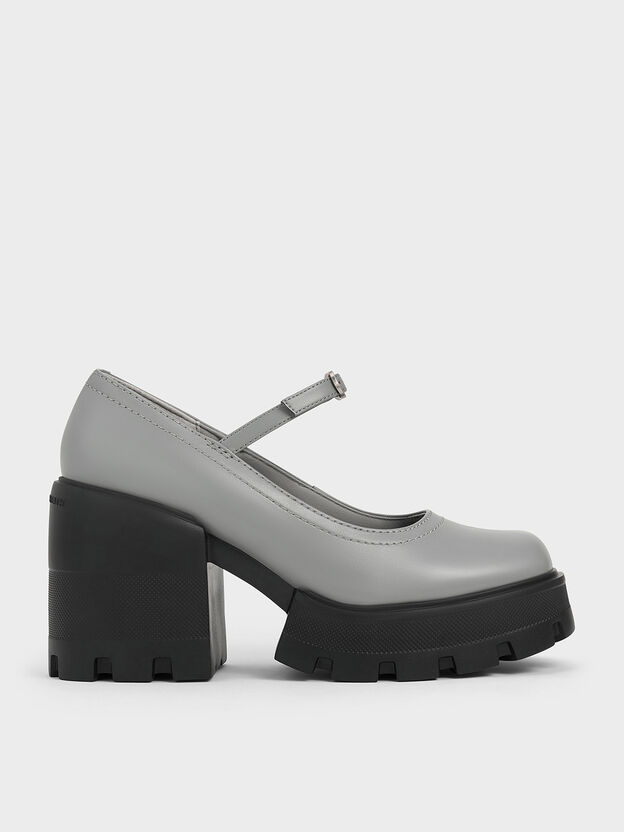 Buckled Platform Mary Janes, Grey, hi-res