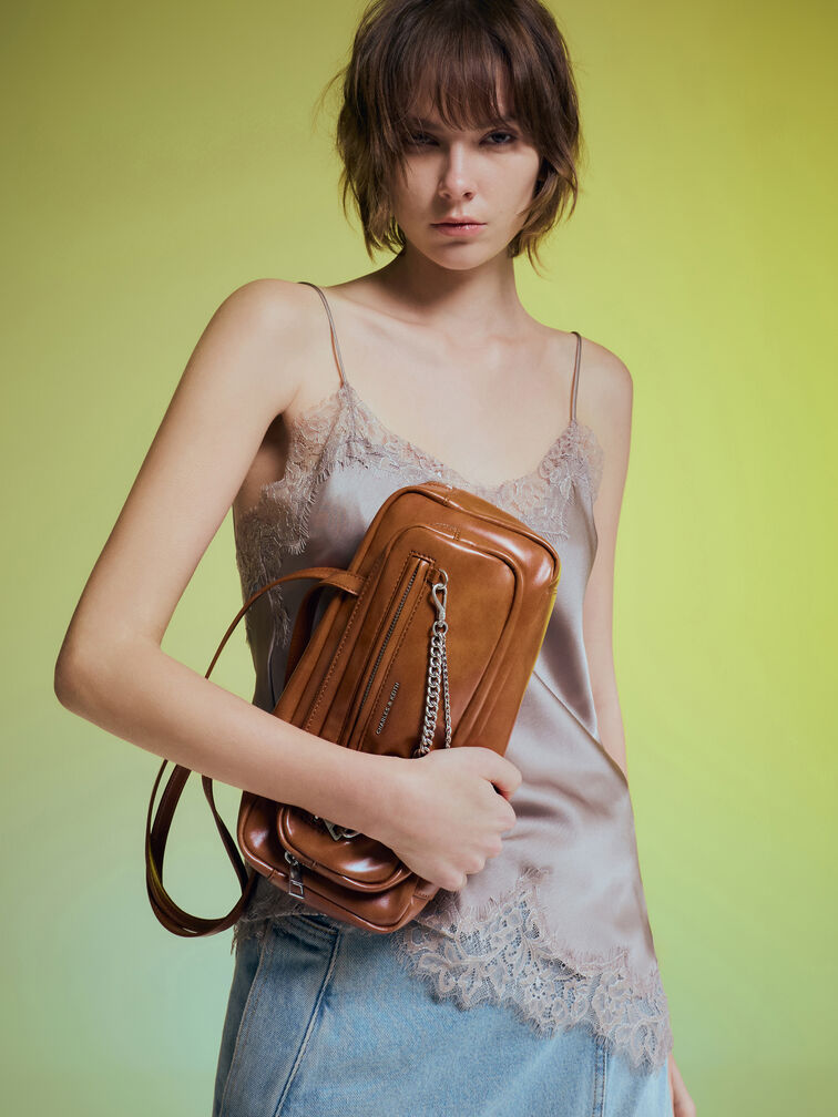 Atwood Chain Elongated Shoulder Bag, Distressed Tan, hi-res