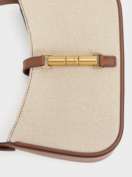 Cesia Canvas Metallic-Accent Shoulder Bag, Chocolate, hi-res